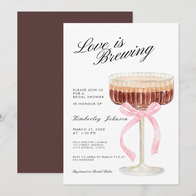 Convite Amor é Criar Chá de panela Espresso Martini (Frente/Verso)