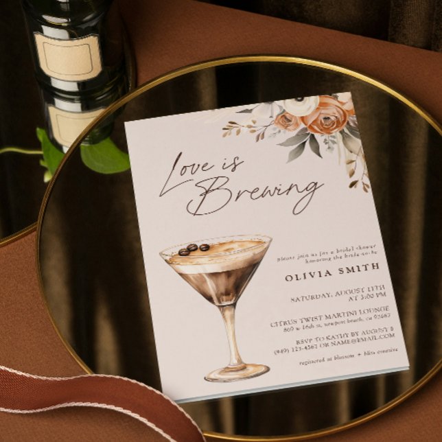 Convite Amor é Criar Chá de panela Espresso Martini (Easily personalize this warm espresso martini bridal shower invitation for  a special celebration)