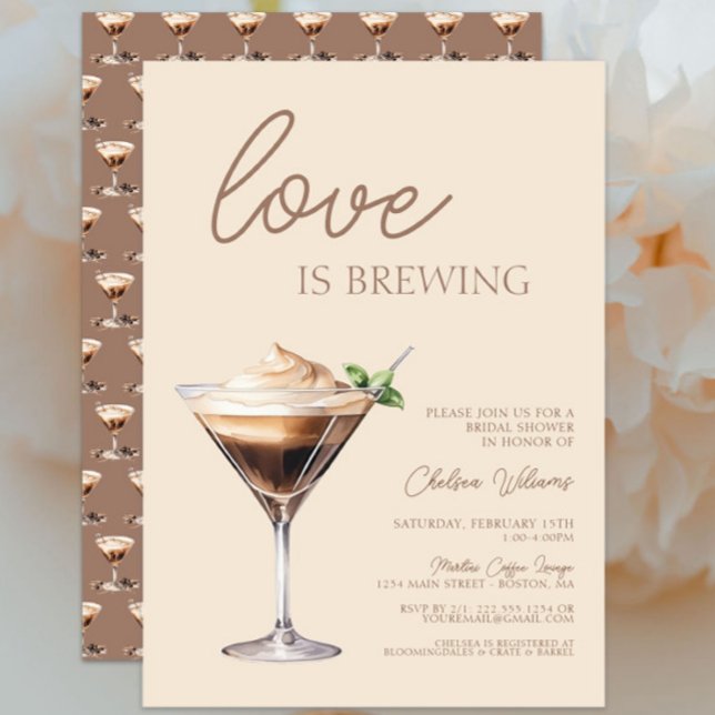 Convite Amor é Criar Chá de panela Espresso Martini (Love is brewing Espresso Martini Bridal Shower Invitation, Bridal Brunch, Brown, Modern Chic Trendy)