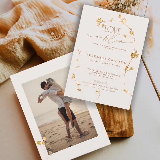 Convite Amor Elegante Em Chá de panela Floral Dourado De S (Criador carregado)