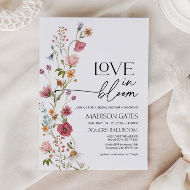 Convite Amor em Flor, Chá de Noiva com Flores Silv (love in bloom bridal shower invitation )