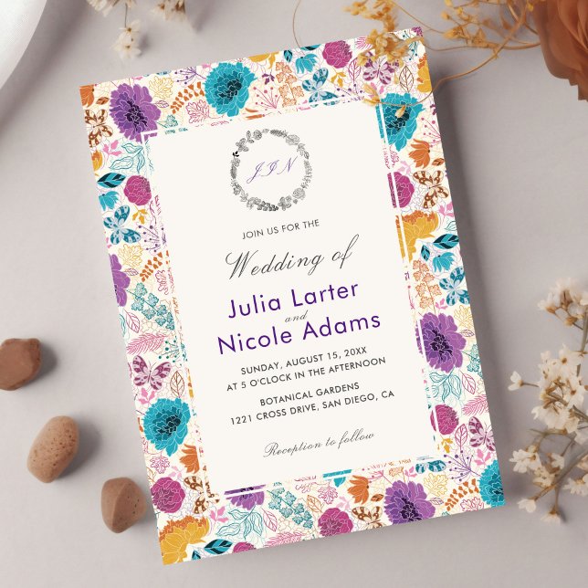 Convite Amor em Flor Floral Romântico Rosa Roxo Casamento (Criador carregado)