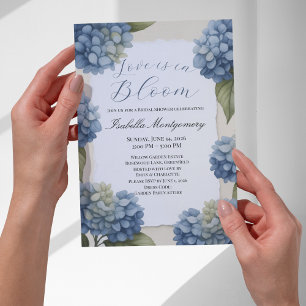 Convite Amor em Flor Hidrangea Azul Rústica de Primavera