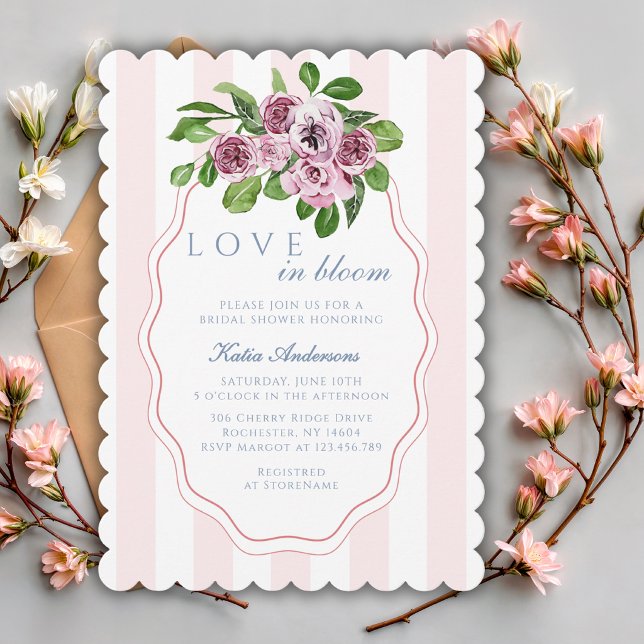 Convite Amor em Flor Listras Rosa Chuveiro de Noiva (Criador carregado)
