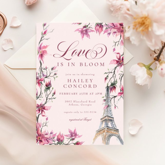 Convite Amor em Flor Paris Rosa Chá de Noiva (Criador carregado)