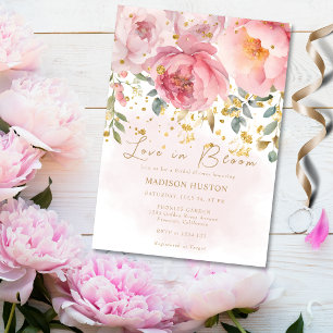 Convite Amor em Flor Rosa Bege Dourado Chuveiro Floral Nup