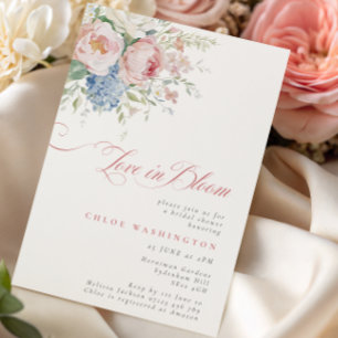 Convite Amor em Flor Rosa e Azul Pastel Chá de Noiva