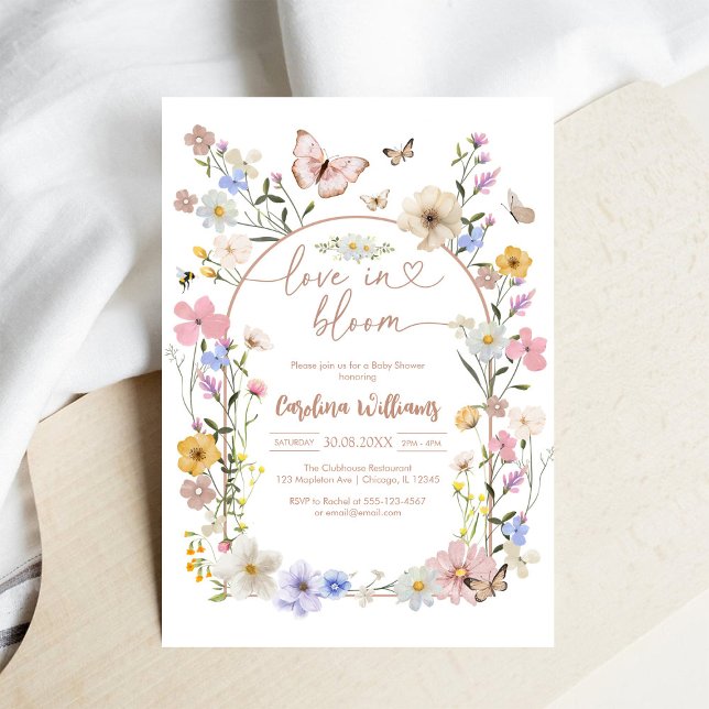 Convite Amor em Flor Silvestre Borboleta Chá de Bebê (Criador carregado)