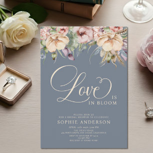 Convite Amor em Flor Slate Azul Floral Chá de Noiva