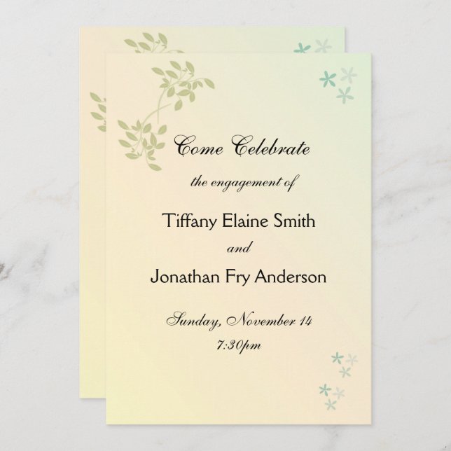 Convite Amor em Noivado Grande Texto em Laurels (Frente/Verso)