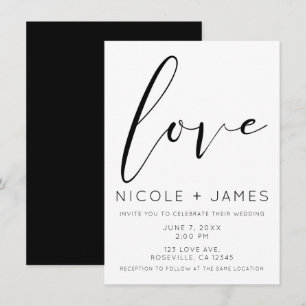 Convite AMOR EM PRETO E BRANCO Casamento Minimalista Moder