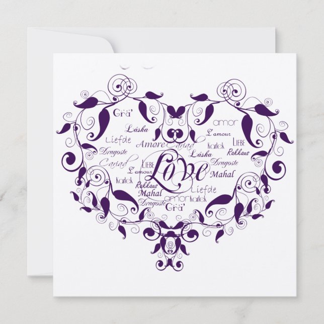 Convite Amor em Qualquer Linguagem em Casamento Roxo Convi (Frente)