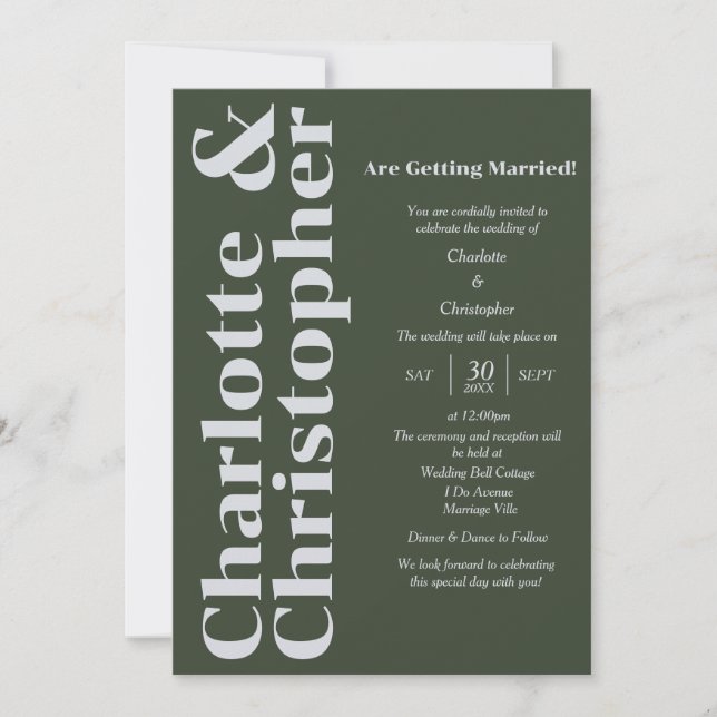 Convite Amor Escuro - Verde Escuro e Cinza Moderno (Frente)