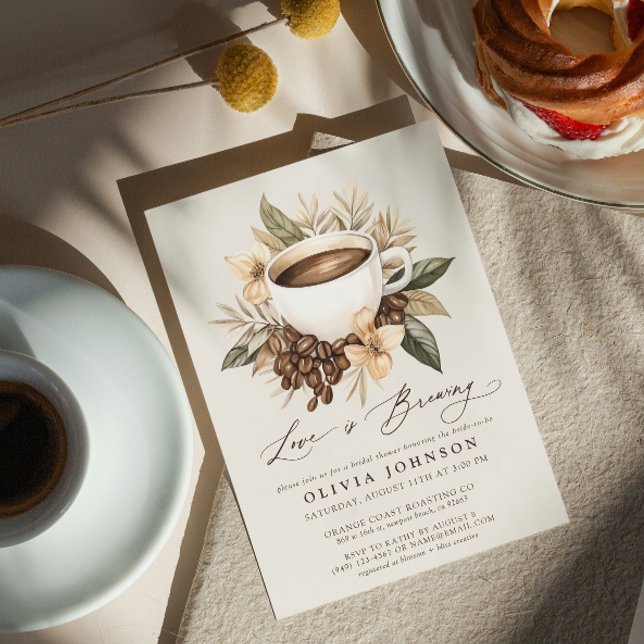 Convite Amor Floral é Chá de panela de Criação (Easily personalize this beautiful coffee theme bridal shower invitation for the perfect event!)
