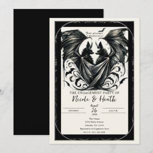 Convite Amor Gótico Morcegos Prata Creme Preto Noivado