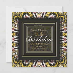 Convite Amor mágico Luz Dourada Preta Brilhante 50º Aniver