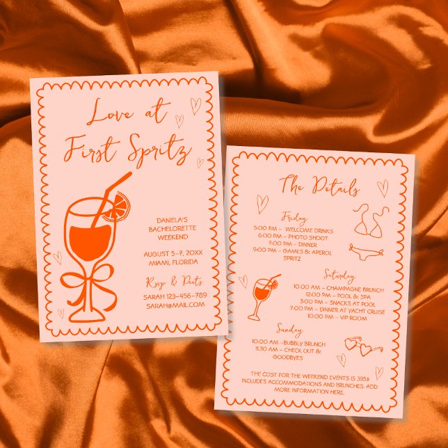 Convite Amor Na Primeira Mão De Spritz Desenha Bachelorett (Love At First Spritz Hand Drawn Bachelorette Invitation)