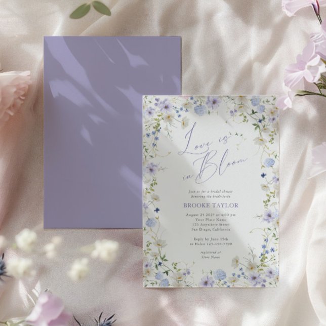 Convite Amor No Bloom Floral Purple Bridal Show (Love In Bloom Floral Purple Green Bridal Show Invitation)