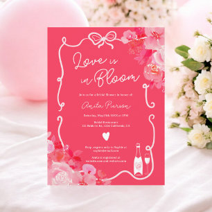 Convite amor no chá de panela cor-de-rosa floral