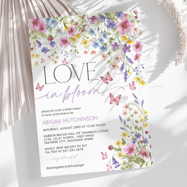 Convite Amor no Chá de panela da Borboleta Bloom (Love in Bloom Floral Butterfly Bridal Shower Invitation)