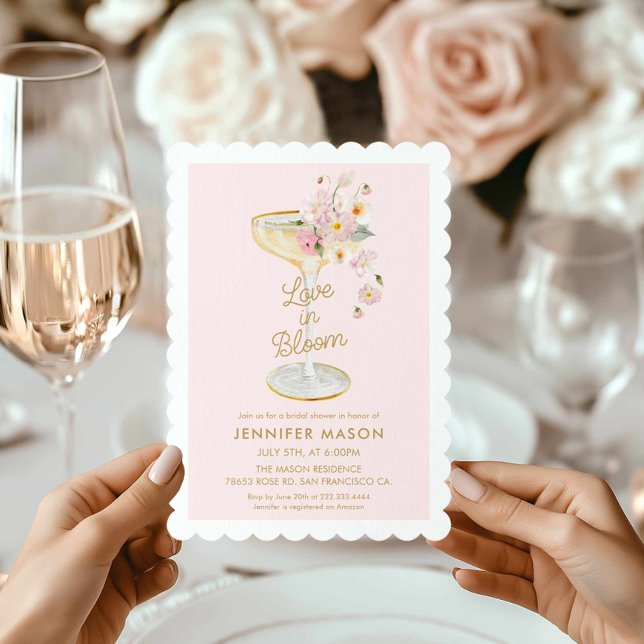 Convite Amor no Chá de panela de Champanhe Bloom (Love in Bloom Bridal Shower Invitation)