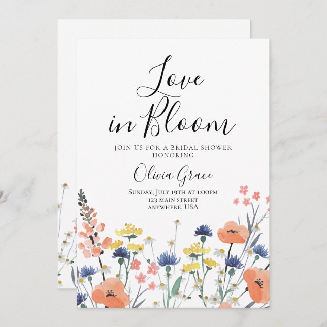 Convite Amor no chá de panela de Flor Selvagem Bloom (Frente/Verso)