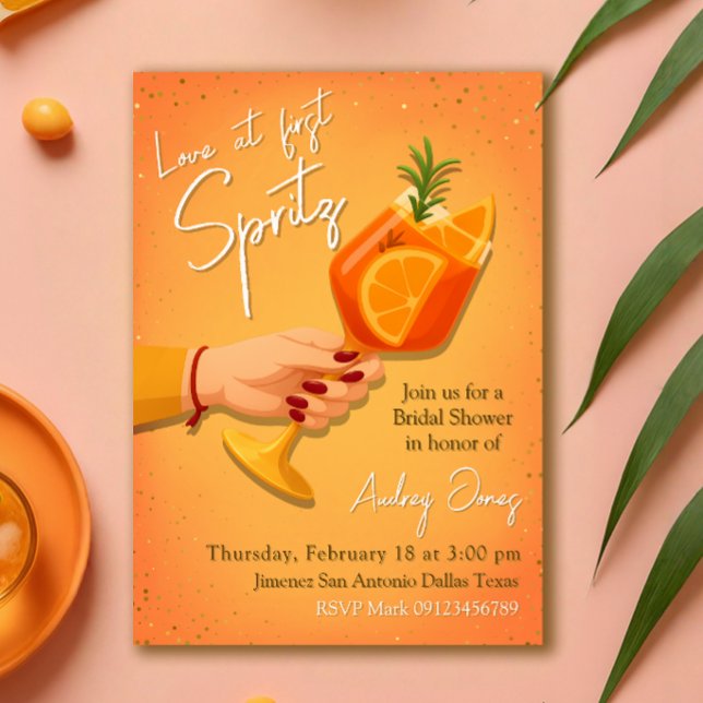 Convite Amor no First Spritz Chá de panela (Love at First Spritz Bridal Shower Invitation)