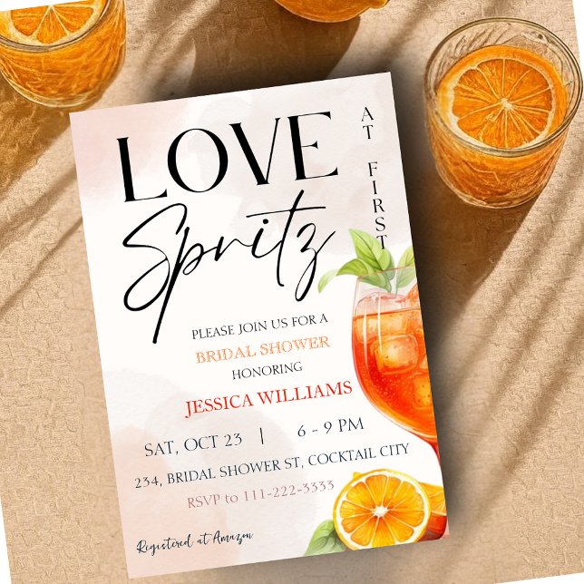 Convite Amor no First Spritz Chá de panela (Love at First Spritz Bridal Shower Invitation)