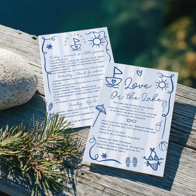 Convite Amor no lago Blue Bachelorette Weekend (Love on the Lake Blue Bachelorette Weekend Invitation)