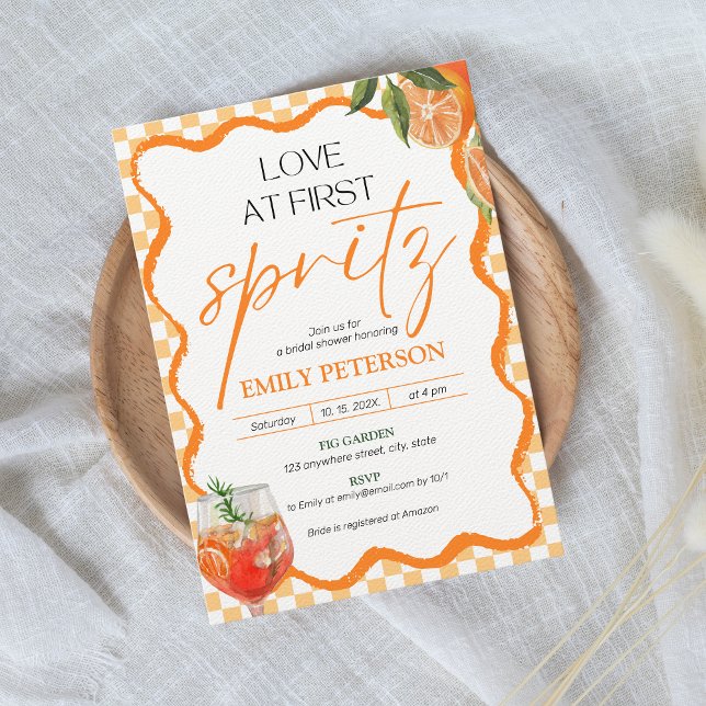 Convite Amor no Primeiro Chá de panela de Spritz Retro Wav (Love at first spritz bridal shower invitation)
