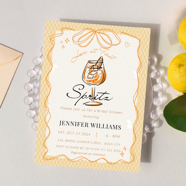 Convite Amor no Primeiro Chá de panela Desenhado da Mão Sp (Love at First Spritz Hand Drawn Bridal Shower Invitation)