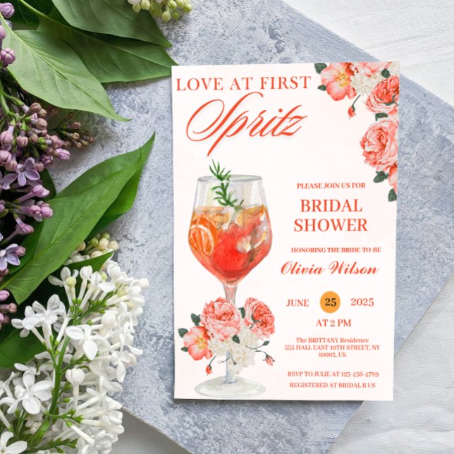 Convite Amor no Primeiro Chá de panela Floral de Cocktail  (love at first spritz bridal shower invitations cocktail drink citrus orange elegant bride citrus )