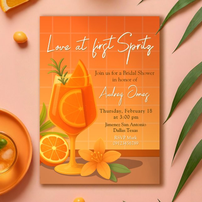 Convite Amor no primeiro Chá de panela Spritz (Love at first Spritz Bridal Shower Invitation)