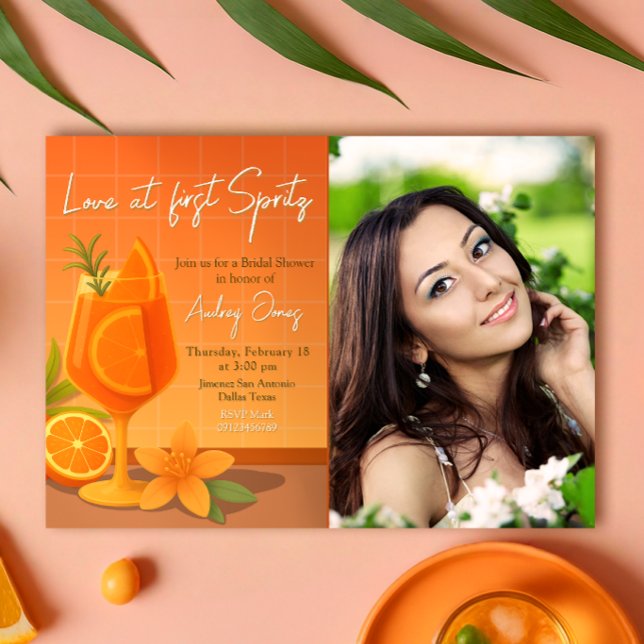 Convite Amor no primeiro Chá de panela Spritz com Foto (Love at first Spritz Bridal Shower with Photo Picture Landscape Invitation)