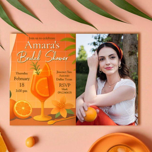 Convite Amor no primeiro Chá de panela Spritz com Foto (Love at first Spritz Bridal Shower with Photo Picture Landscape Invitation)