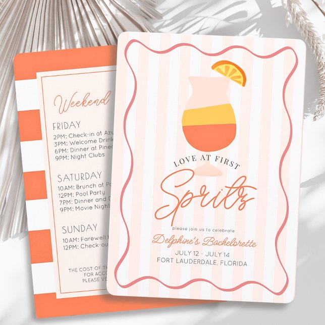 Convite Amor no Primeiro Spritz Stripe Bachelorette Weeken (Criador carregado)