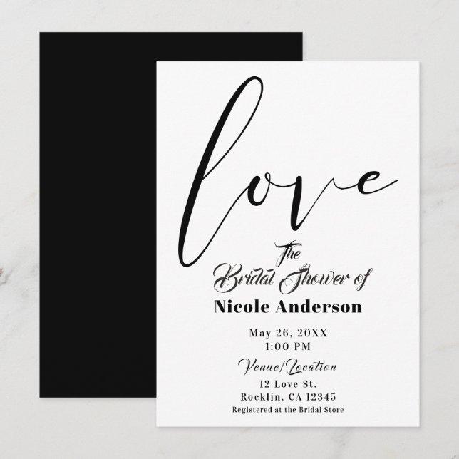 Convite Amor Preto e Branco Casamento Moderno Script (Frente/Verso)
