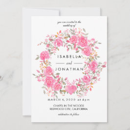 Convite Amor Rosa | Casamento de Wreath Rosa de Watercolor