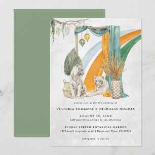Convite Amor Selvagem Casamento Boho Macramê de Tigre Ve