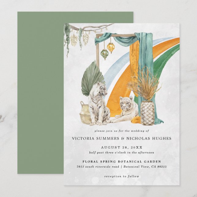 Convite Amor Selvagem | Casamento Boho Macramê de Tigre Ve (Frente/Verso)
