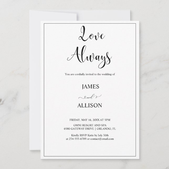 Convite Amor Sempre Anima Simples Elegante Minimalista (Frente)