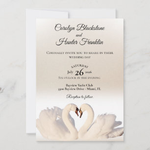 Convite Amor Swans on White and Cream Weds