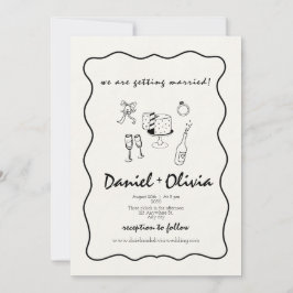 Convite Amor Whimsical: Black and White Illustrative Doodl