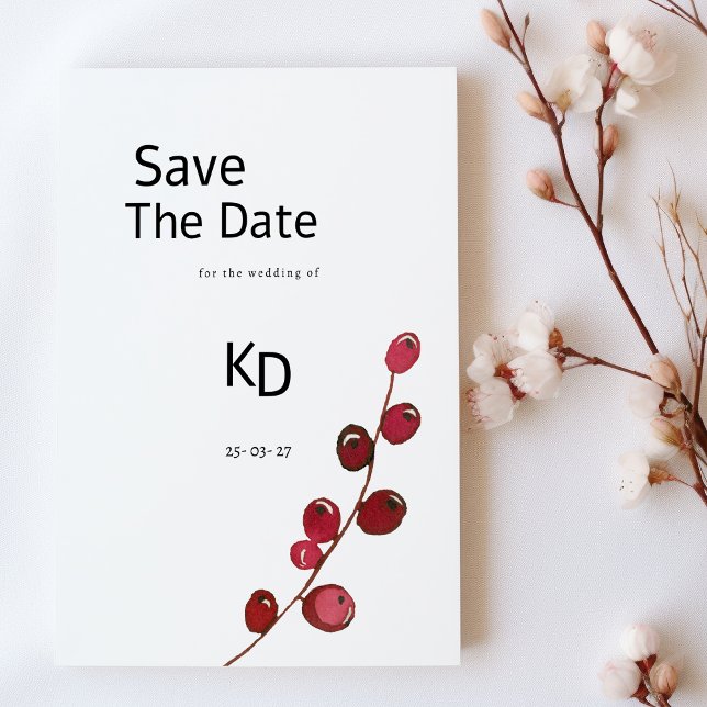 Convite Amoras de aquarela floral Salvar Data (Burgundy watercolor berries floral Save The Date)