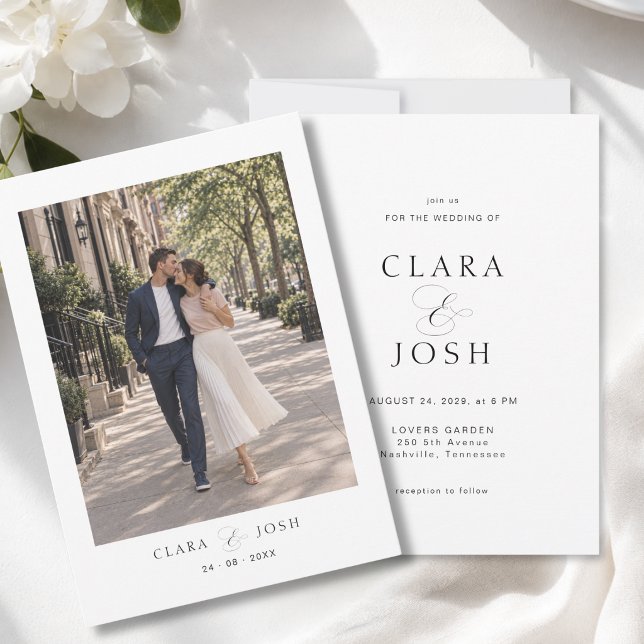 Convite Ampersand de Script Mínimo 1 Foto Casamento (Minimal Script Ampersand Photo Wedding Invitation)