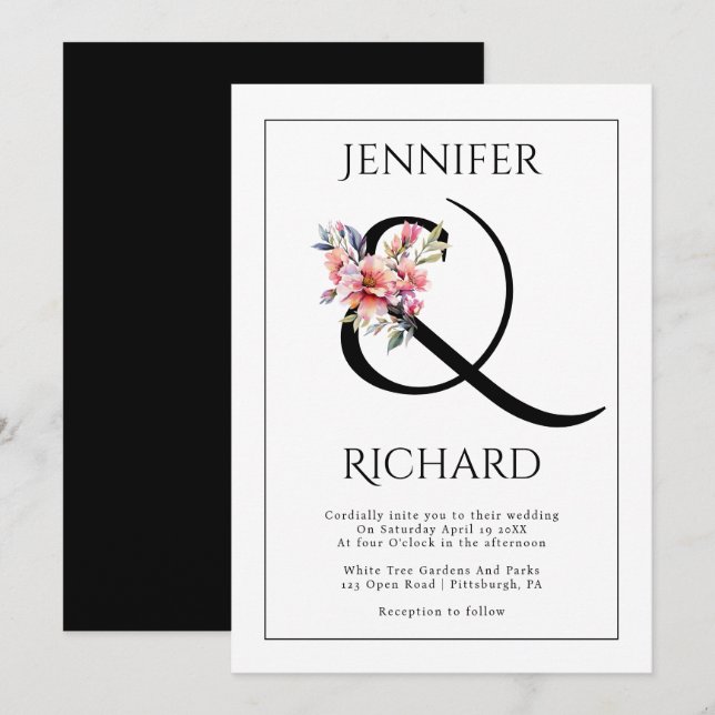 Convite Ampersand e casamento de rododendro rosa-peach (Frente/Verso)