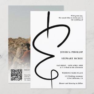 Convite Ampersand foto moderna caligrafia Qr code casament