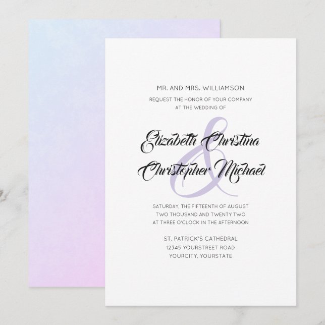 Convite Ampersand Lilac Simples Elegante (Frente/Verso)