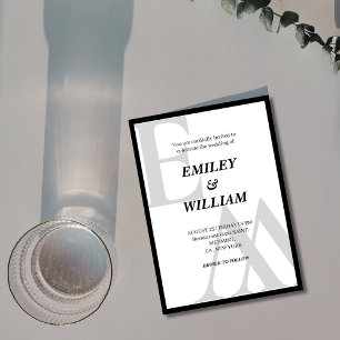 Convite ampersand Monograma casamento inicial preto e bran