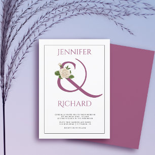 Convite Ampersand roxo do gabinete Elegante e rosa casamen